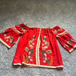 Orange Print Off the Shoulder Blouse